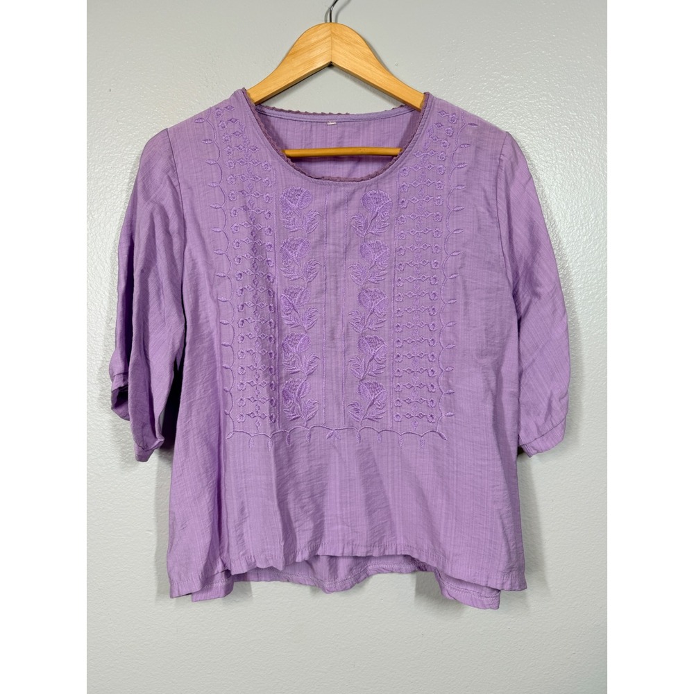 Boho Embroidered Blouses Women L Purple Orange Floral Peasant 2 Pack - Picture 2 of 10
